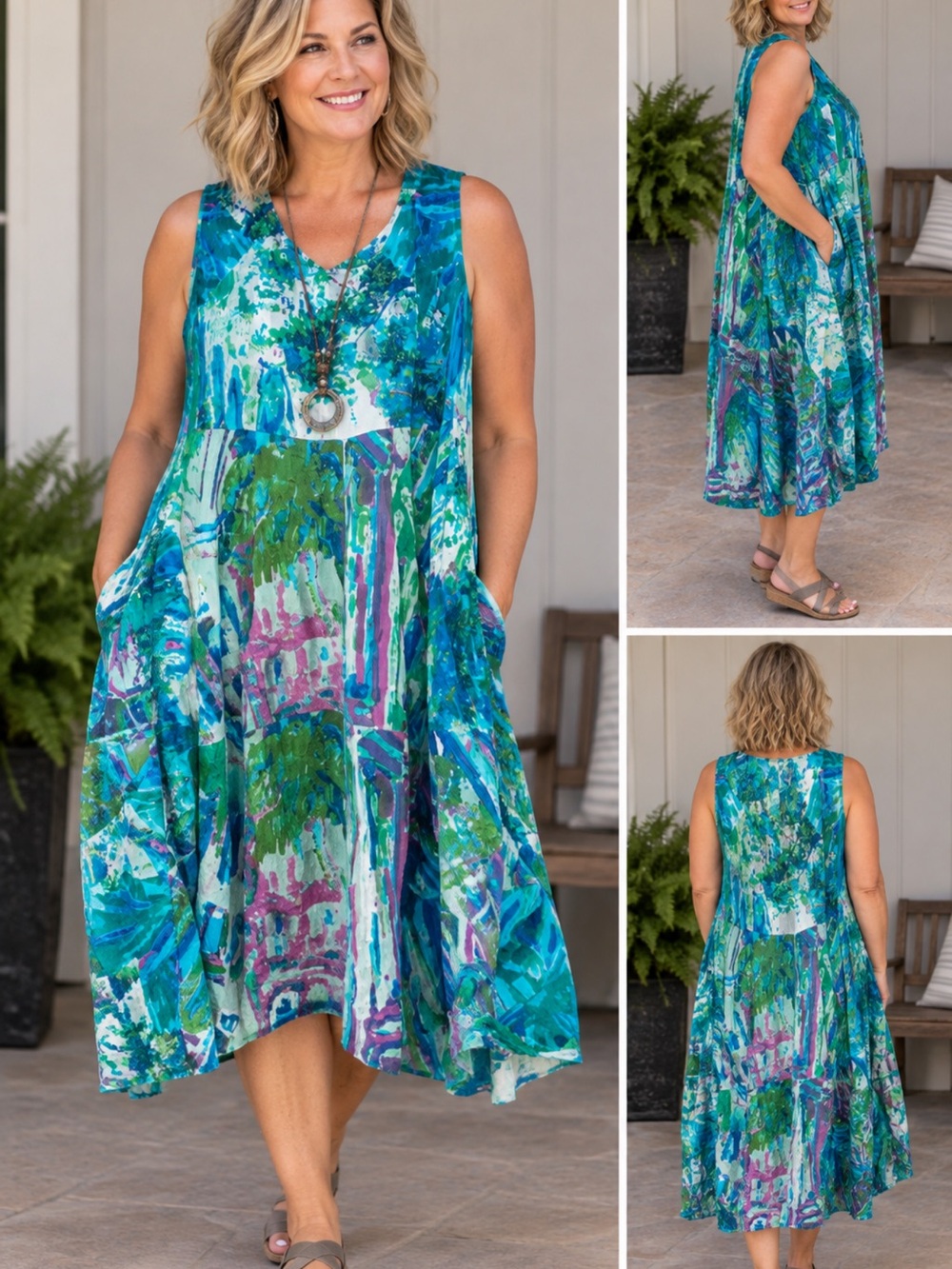 Orientique Naturally Australian Organic Cotton Blue abstract  Bubble Dress L